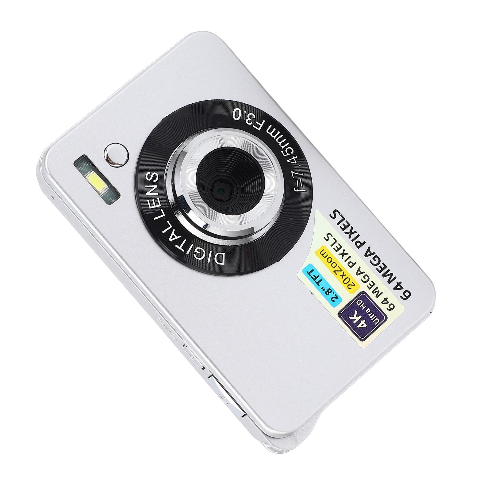 2,8 Zoll 4K 64MP HD Digitalkamera 20-facher Zoom Autofokus Tragbare Vlogging-Kamera für Mädchen, Jungen, Teenager silber