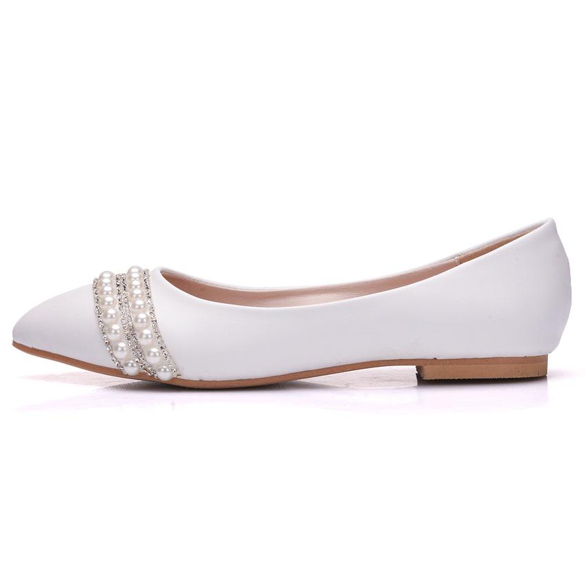 Brautschuhe mit flachem Boden Kristallschuhe Brautschuhe Hochzeitskleid Bequem Koreanischer Stil Quaste Perle Strass Dinner Weiß Damenschuhe 41 white