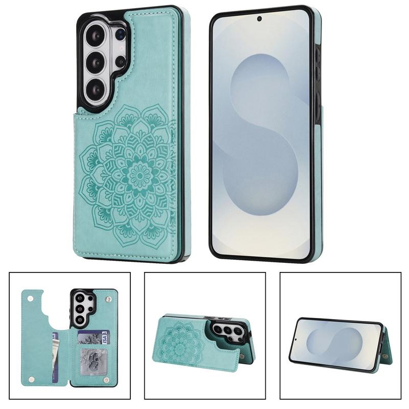 Mandala Leder Kartenhalter Rückseitige Geldbörse Hülle Für Samsung Galaxy S26 Ultra S25 Edge S24 S23 S22 Plus S21 FE A15 A16 A35 A36 A54 A55 A56 5G Abdeckung For Samsung S23 Ultra grün
