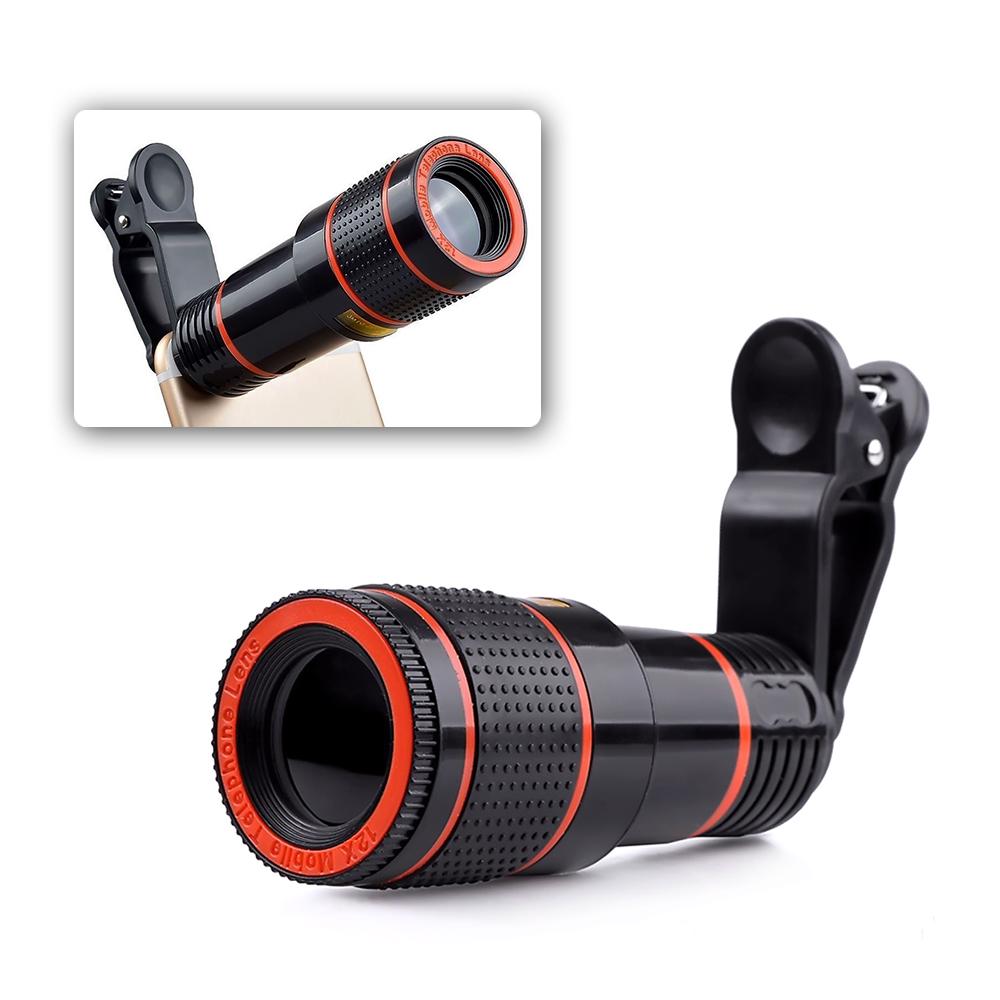 Telefon Kamera HD Objektiv Universal Clip-on 12X Zoom Handy Teleskop Objektiv Für iPhone Externe schwarz