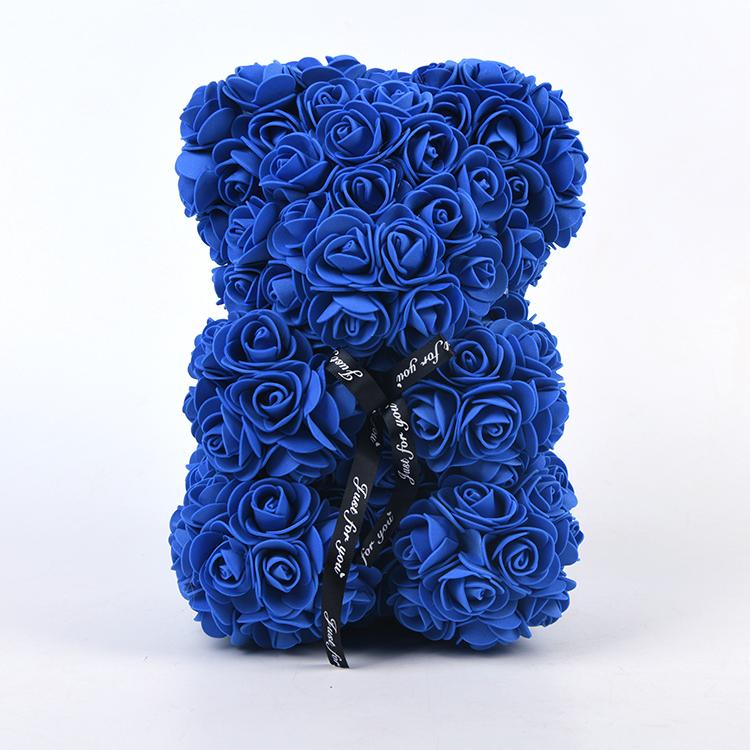 Valentinstagsgeschenk, 25 cm großer Rosen-Teddybär aus Blumen, Bär mit Blumen, roter Rosenbär