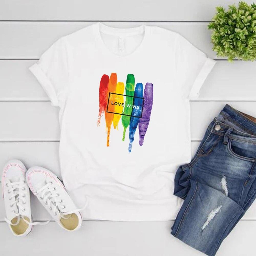 LGBT T-Shirt Gay Pride T-Shirt Regenbogen Schwule Lesben T-Shirts Love Wins T-Shirt Damen Kurzarm T-Shirt Streetwear Tops LGBT Geschenk S weiß