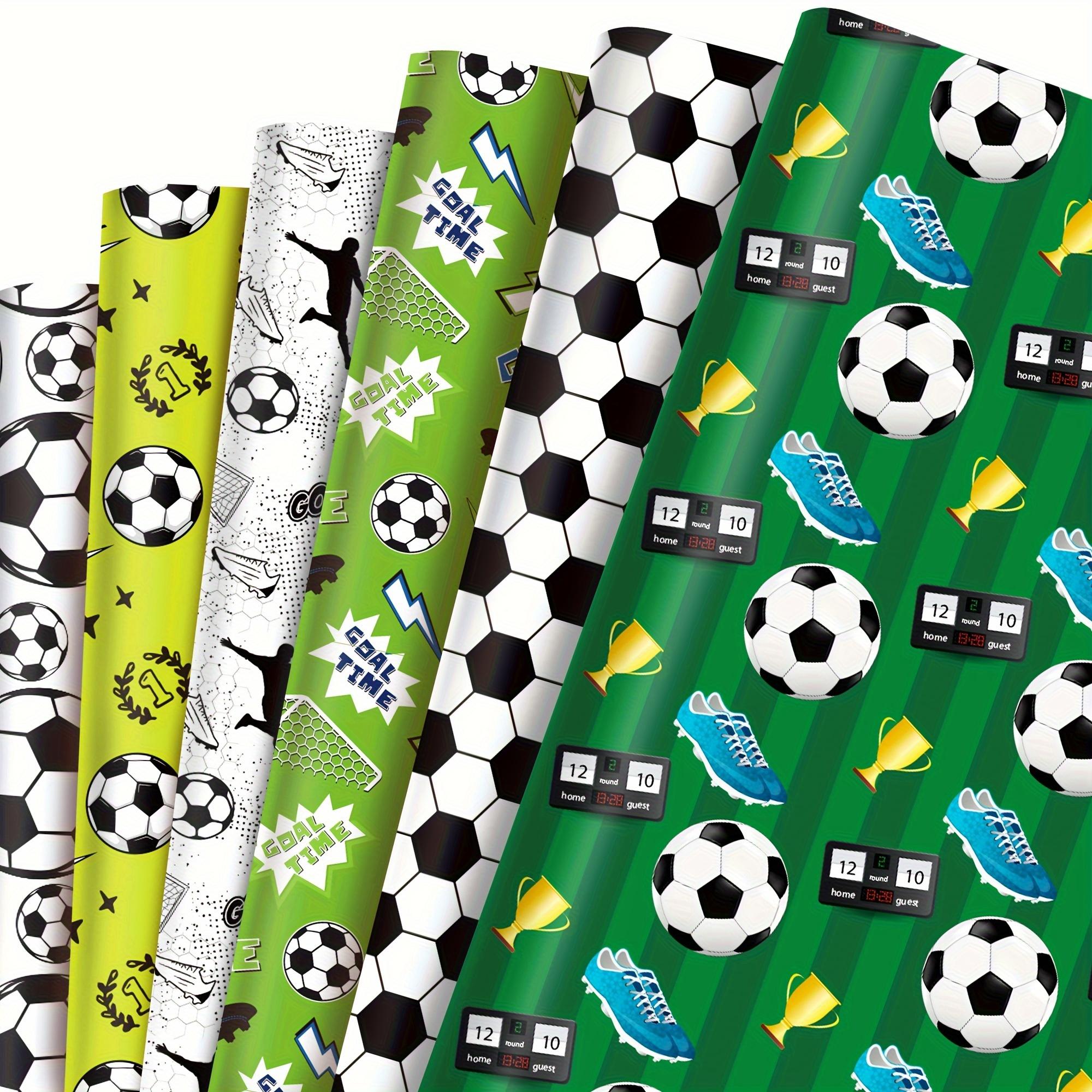 12 Blatt Fußball-Geschenkpapier mit Sport-Fußball-Aufdruck, Geschenkpapier, flach gefaltet, Kunstdruckpapier für Themen-Geburtstagsparty, Saisonspiele, Geschenkverpackung 12 Sheets