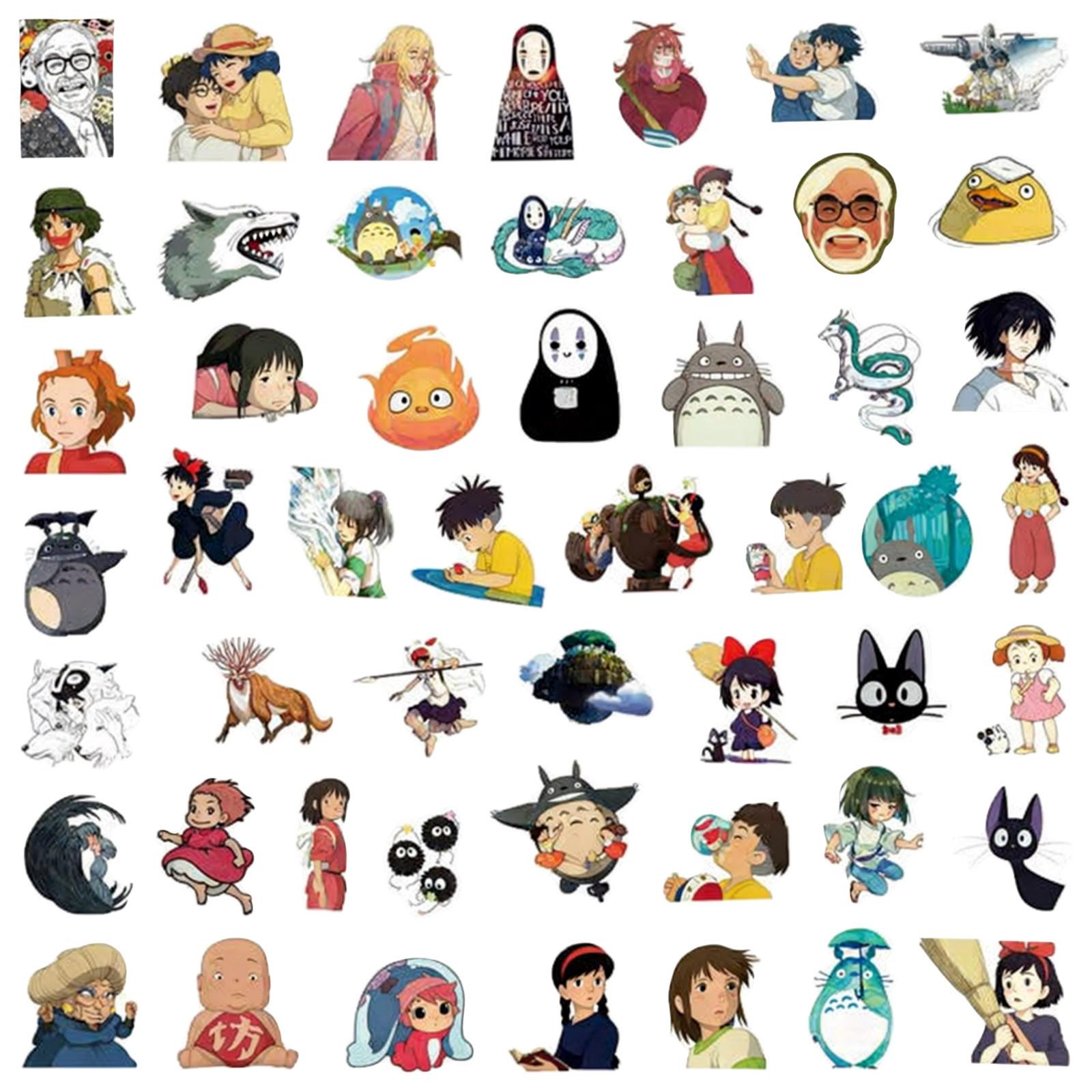 50 Stück japanische Cartoon-Aufkleber, süße Studio Ghibli Anime-Aufkleber, wasserdichte süße Vinyl-Aufkleber, für Laptops, Gitarren, Wasserflaschen, Gepäck und Fahrräder One Size