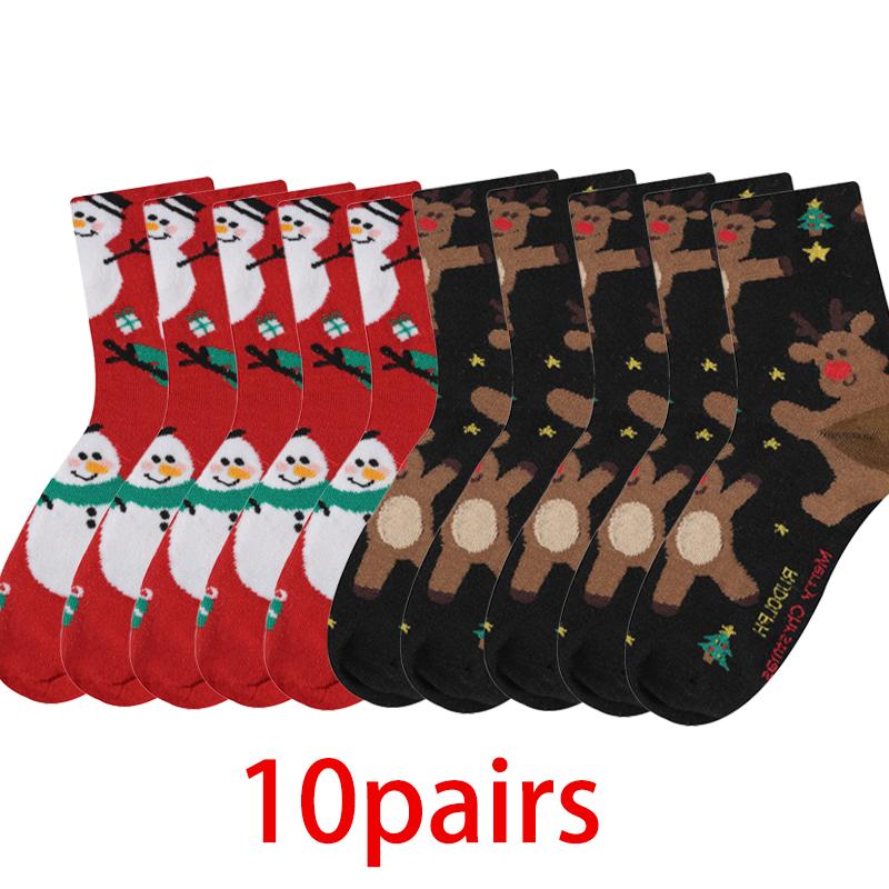 Herbst und Winter Warme Weihnachtssocken Schneemann Elch Lebkuchen Niedliche Cartoon Weihnachtsmann Mittelkalbsocken 10 PAIRS orange