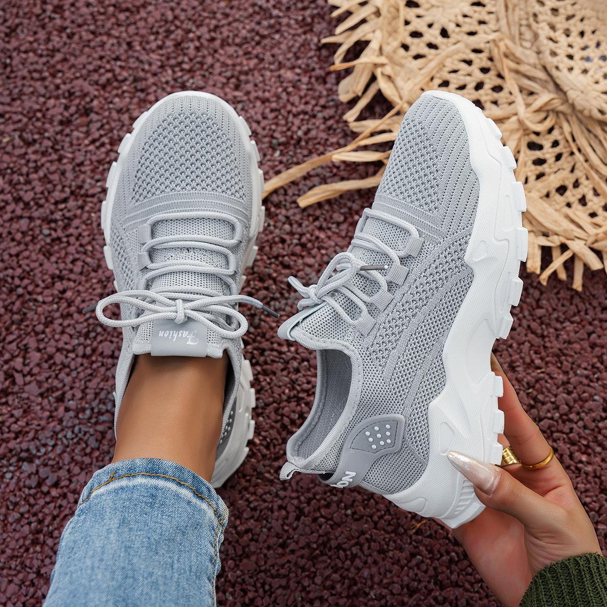 Damen, Freizeitschuhe, Gewebte Damenschuhe, Sportschuhe, Netzschuhe, Atmungsaktive Schuhe, Damenschuhe für alle Jahreszeiten 36 licht grau