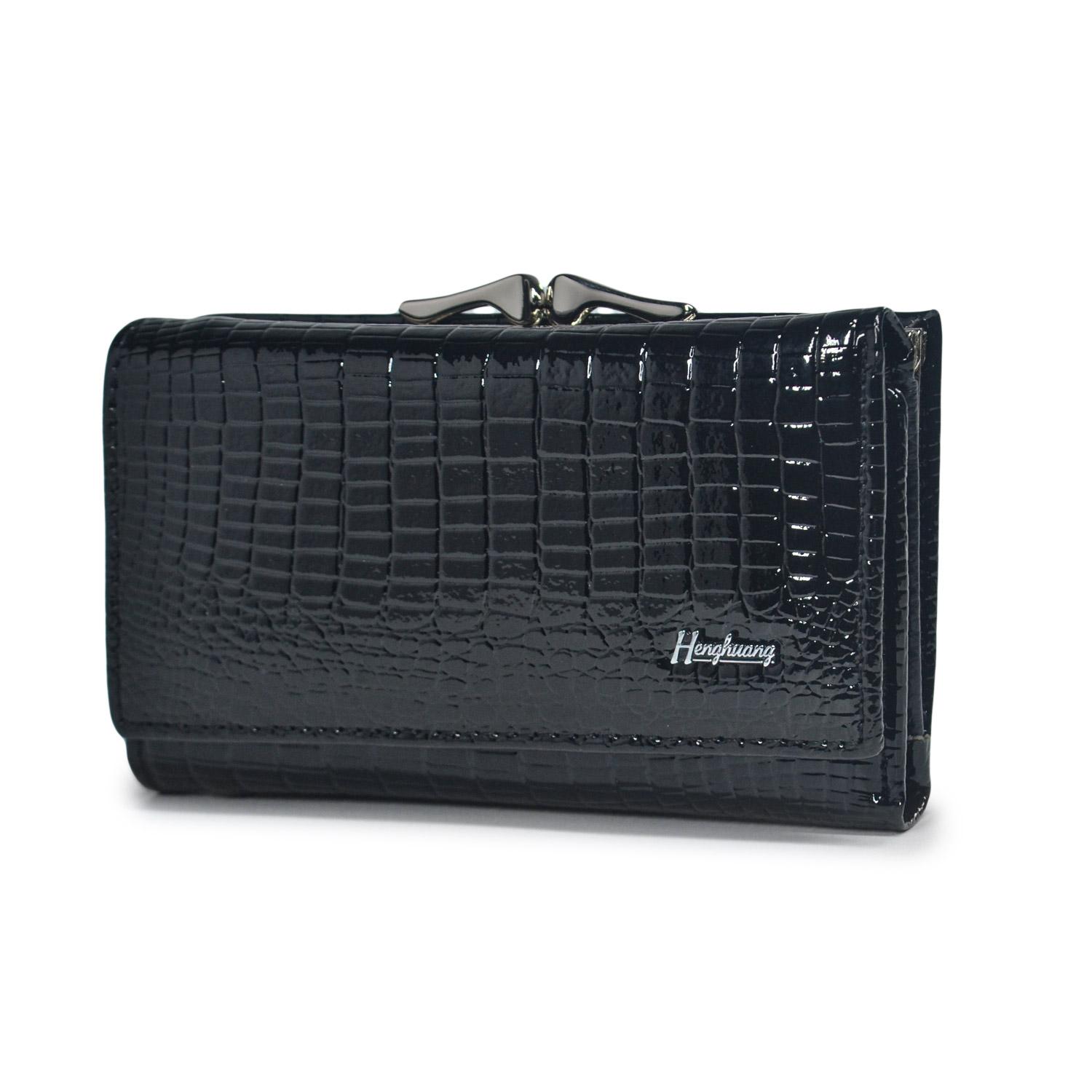 Damen Geldbörse und Portemonnaie aus echtem Leder, kleine, kurze Clutch, Geldbörse, Luxus-Geldbörsen für Damen schwarz