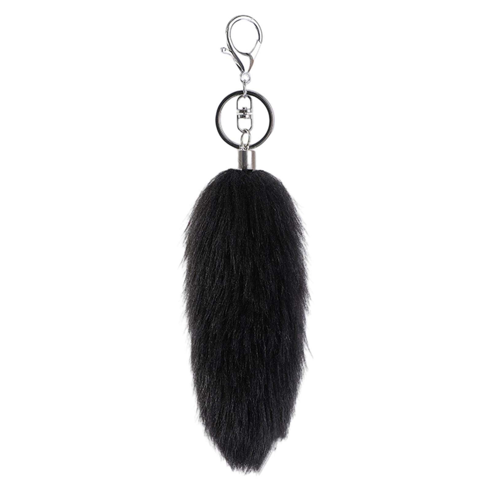 16cm Langer Tier Schwanz Schlüsselanhänger aus Kunstfell Weicher Taschenanhänger Handtaschen Telefon Zubehör Auto Schlüssel Dekoration und Zubehör schwarz
