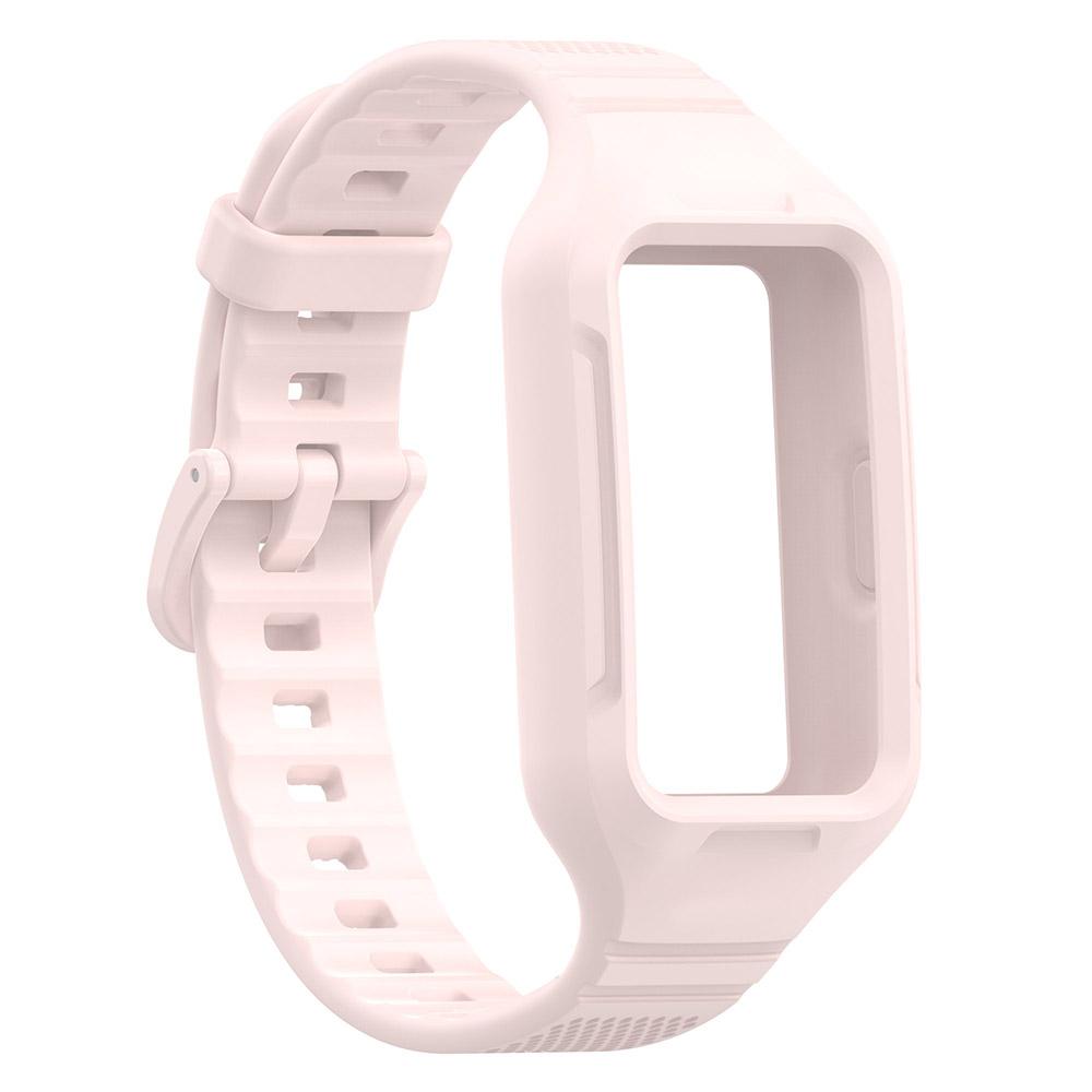 Silikonarmband für Huawei Band 9 8 7 6 Armband Armband für Honor Band 6/Honor Band 7 Integriertes Band + Hülle Huawei Band 6/7/8 hellrosa