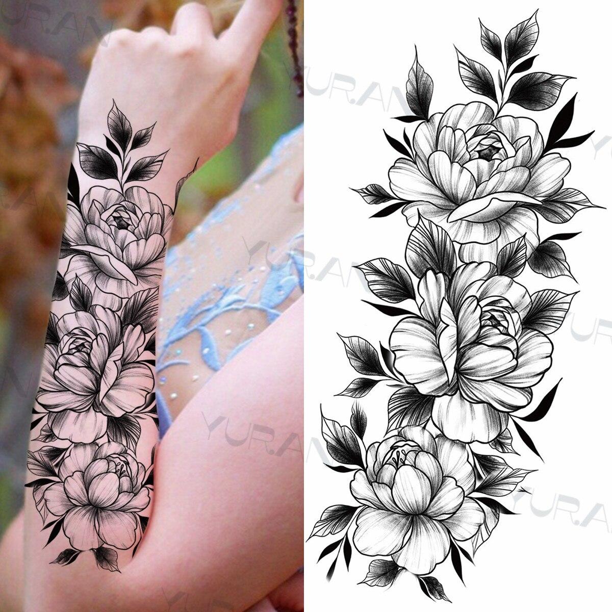 Spitze Schmetterling Rose Temporäre Tattoo Für Frauen Erwachsene Henna Elefant Anhänger Mond Blume Gefälschte Tatoo Wasserdicht Arm Tattoo Aufkleber