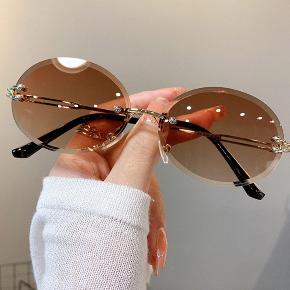 Ovale Sonnenbrille aus Metall, Vintage, Verlaufsgläser, UV400-Schutz, Punk-Sonnenbrille, randlose, rahmenlose Sonnenbrille für Damen und Herren Tea