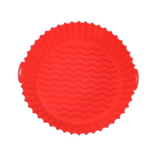 Silikon Heißluftfritteusen-Einlage mit Griffen Runde Faltbare Matten zum Backen, Frittieren, Dämpfen Lebensmittelqualität Antihaft Hitzebeständig Backblech rot