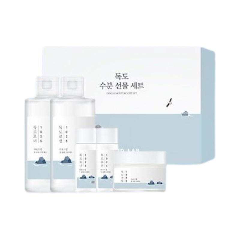 Round Lab 1025 Dokdo Feuchtigkeits-Geschenk 5-teiliges Set – Toner 200ml+20ml, Lotion 200ml+20ml & Creme 50ml Feuchtigkeitsspendendes Hautpflege-Set 5-Piece Set white