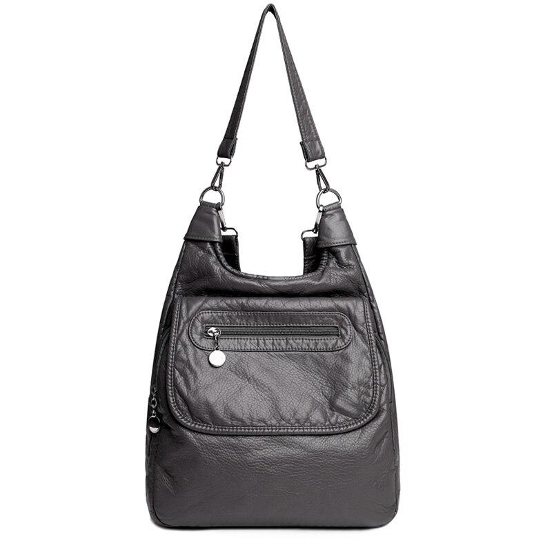 Multifunktionale weiße Rucksäcke, modischer, gewaschener, weicher PU-Leder-Anti-Dieb-Rucksack, große Kapazität, Schultasche für Teenager-Mädchen grau
