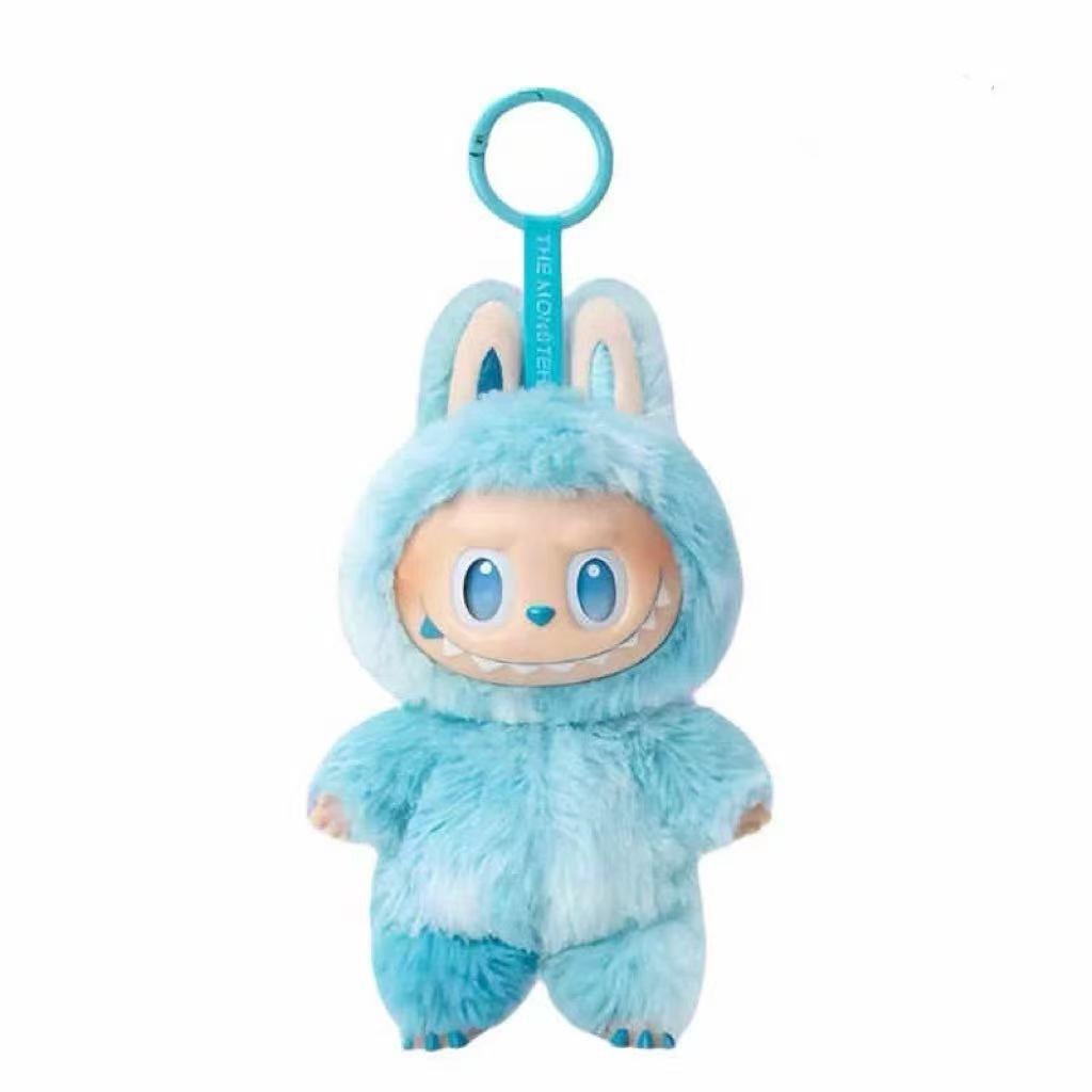 Beliebte Labubu Plüsch-Schlüsselanhänger Trendiger Spiel-Rabub Weiche Kurze Plüschpuppe Spielzeug Niedlicher Cartoon-Anhänger für Schultasche Handtasche Auto blau