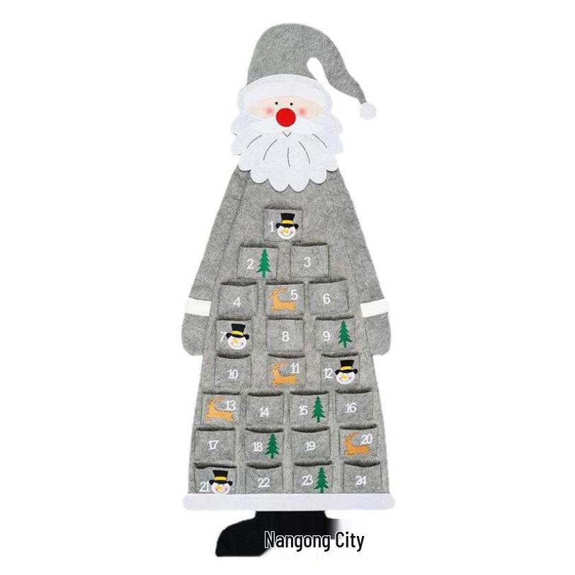 DIY Filz Weihnachtsbaum Adventskalender mit Weihnachtsmann und Ornamenten für Kinder graue