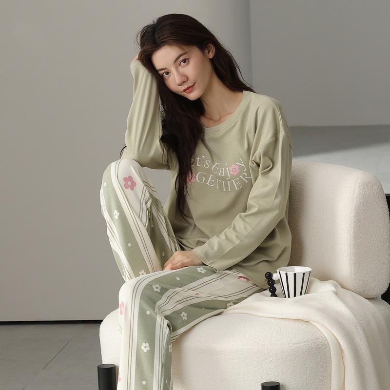 Blumen Damen Pyjama Langarm Lange Hose Herbst Winter Niedliche Nachtwäsche Süßer Pyjama Lässig Pijamas Mädchen Pyjama Set Weiche Pjs 2XL