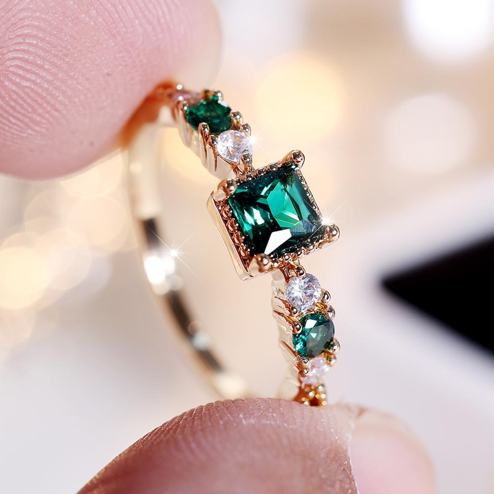 Princess Cut Grün Zirkon Einfache Trauringe Für Frauen Minimalistischen Gold Farbe Fingerring Edlen Schmuck Hochzeit Party 9 gold/grün