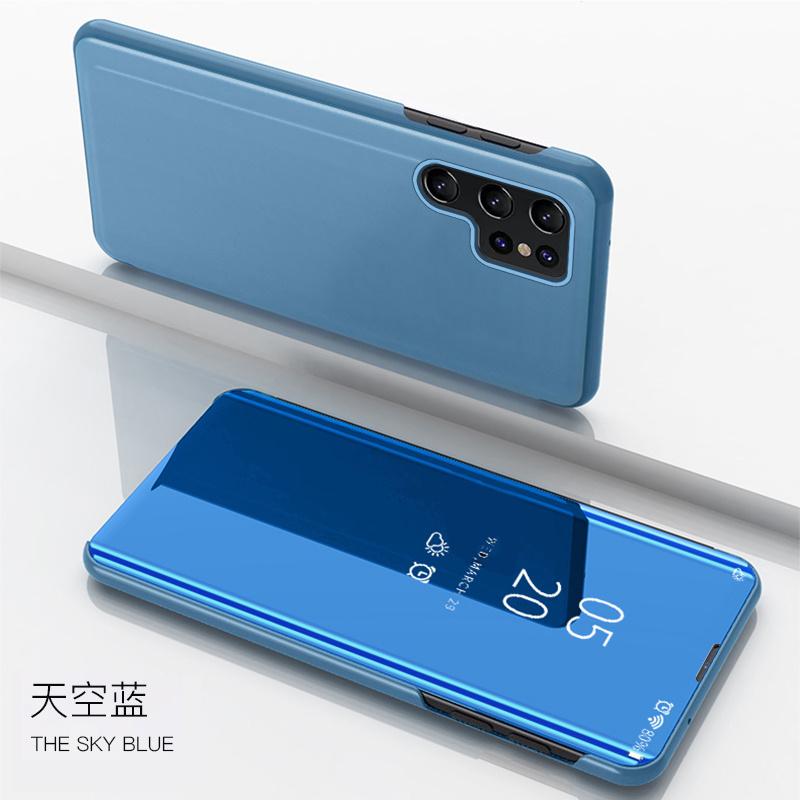 Für Samsung Galaxy S25 Ultra 5G Smart View Flip Case Smart Mirror Leder Ständer Handyhülle Für Samsung S24 FE S23+ S22Ultra A10 A73 M60S Rückseite Galaxy S24 FE blau