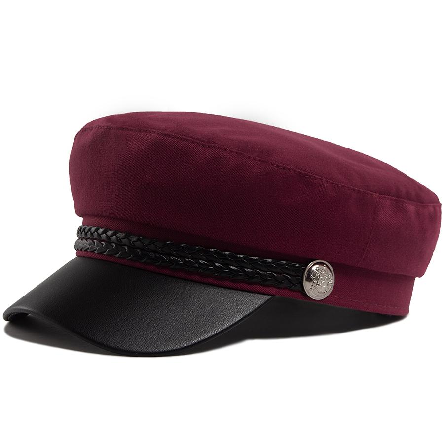 Damen Schiebermütze PU Leder Schirm Baskenmütze Weicher Stoff Herbst Sommer Schirmmütze Für Damen Luxus Mode Zeitungsjungenmützen Damen Mädchen wein rot