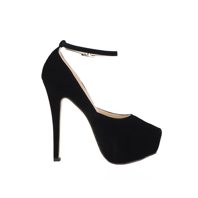 Crossdresser Unisex Herren Hot Drag Queen Party Pumps Flock Verdeckte Pumps Plattform Knöchelriemen High Heels Spitze Zehenschuhe SM Gay Newhalf 42 schwarz