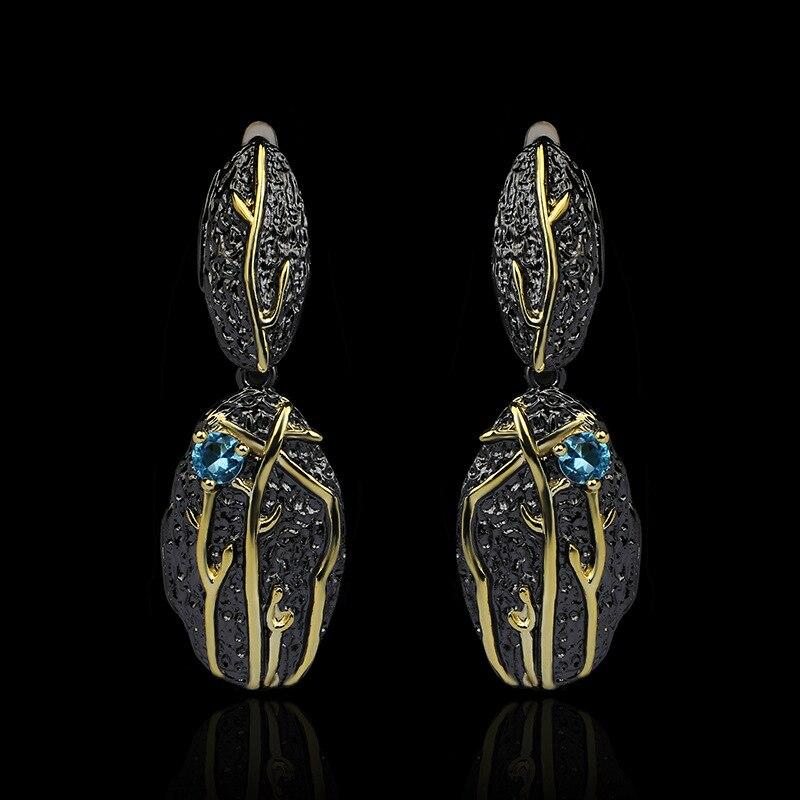 Übertriebene Punk-Stil-Ohrringe für Damen, Muschel-Slub-Muster-Ohrringe, blauer Zirkon-Schmuck, Ohrringe, schwarzer Gold-Stil-Schmuck schwarz