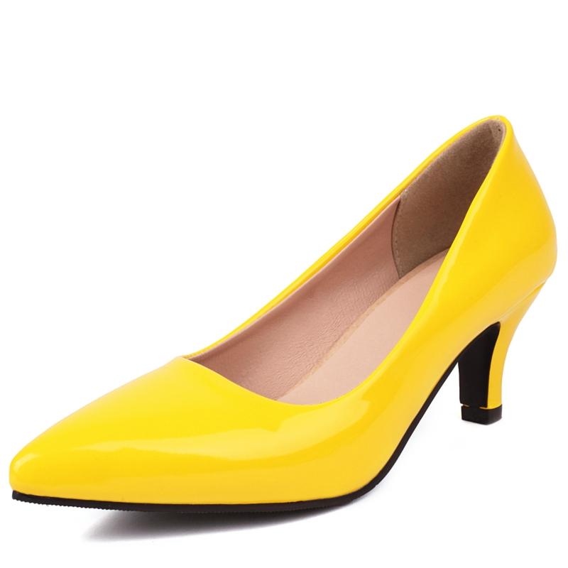 Mode Mode Medium Heels Schuhe Damen Pumps Große Größe frauen High Heels Rot Weiß Schwarz Weiß Party Büro Hochzeit Schuhe weibliche 38 gelb