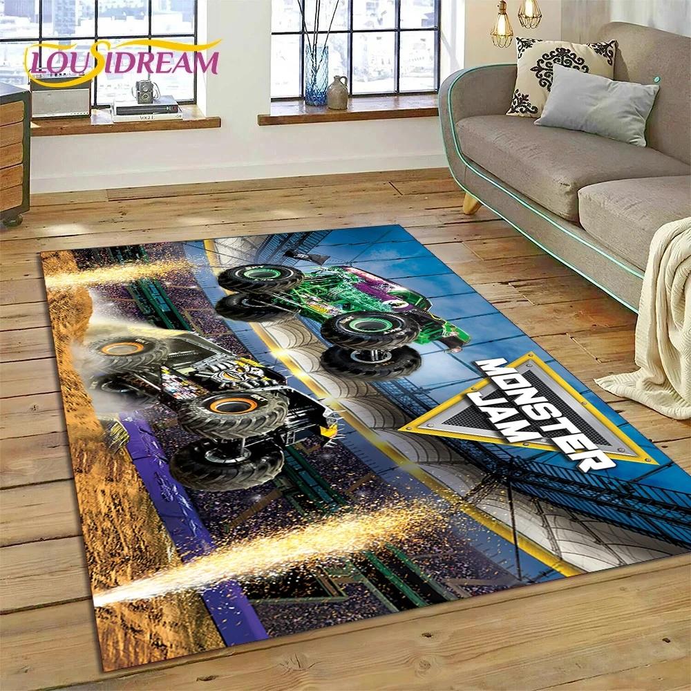 Monster Truck Monster Jam Cartoon Teppich für Schlafzimmer Wohnzimmer Zuhause Sofa Dekoration, Kinder Spiel Große Deko Bodenmatte 120*160cm