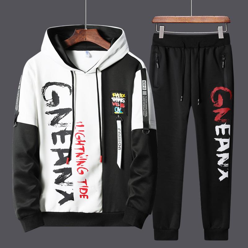 Frühling Herbst Männer Casual Zwei-stück Anzüge Casual Gedruckt Sport Sets Plus Größe S-4XL XXXL weiß