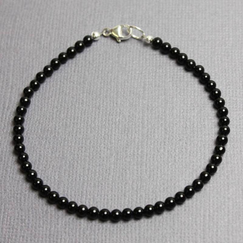 Onyx-Armband Schwarzes Onyx-Armband mit Sterlingsilber-Verschluss Schwarzes Armband silber