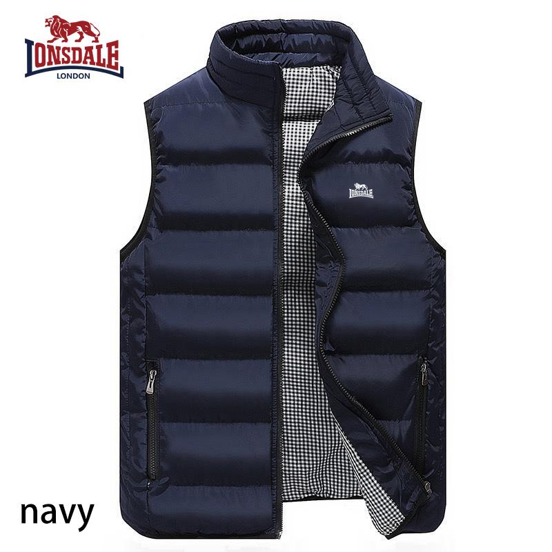 Lonsdale Bestickte High-End Baumwoll-Weste Jacke, Herren Herbst/Winter Mode Lässig Bequem Ärmellose Jacke XL navy blau