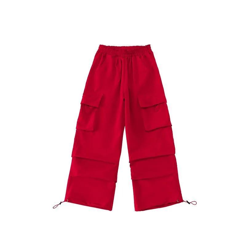 Kinder Hip Hop Joggers Hosen Mädchen Cargo Hosen Gerade Hosen Hohe Taille Vintage Casual Streetwear Baggy Hosen 160cm rot