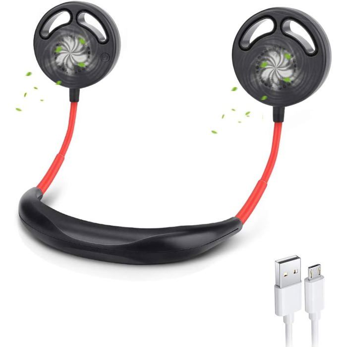 Tragbarer Ventilator - USB - Wiederaufladbar - Leise - 3 Geschwindigkeiten - Nackenventilator