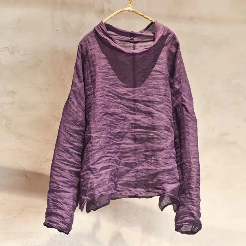 Johnature Damen Rollkragen-T-Shirts, langärmelig, einfarbig, Frühlings-T-Shirts, Frühling, Damen, lässig, lockere T-Shirts One Size violett