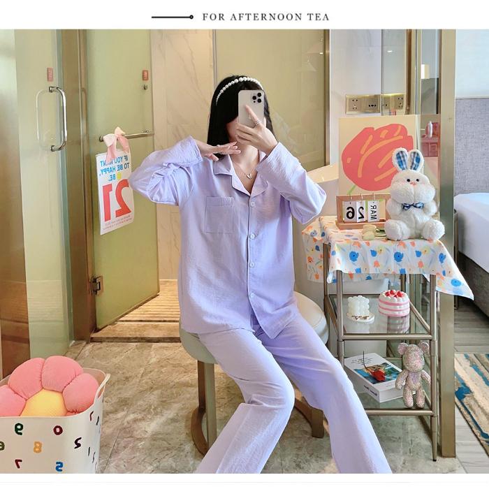 Plus Size Damen Langarmhose Pyjama Nachtwäsche Solid White Pyjama Mujer Schlafzimmer Home Kleidung Weiblicher Pyjama 5XL violett