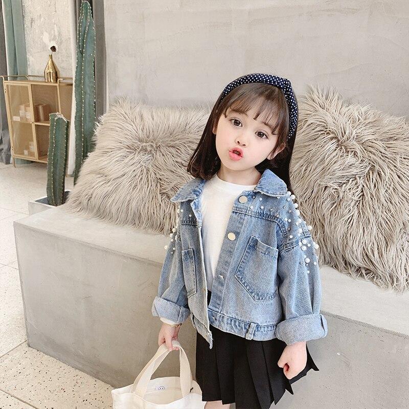 Perlen Perlen Denim Jacke Für Mädchen Mode Mäntel Kinder Kleidung Herbst Baby Mädchen Kleidung Oberbekleidung Jean Jacken Mantel 90cm blau