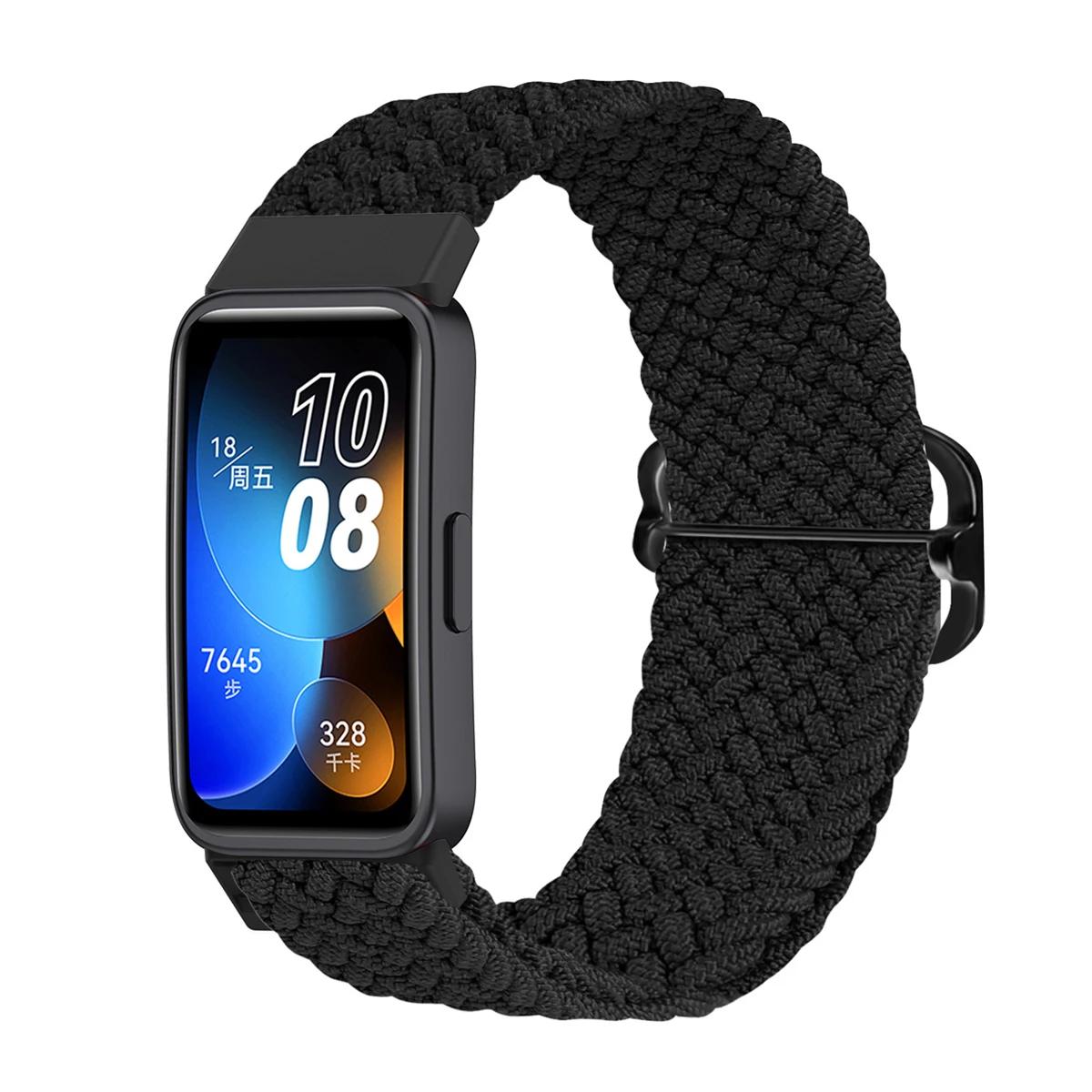Nylon Elastisches Schlaufenarmband Für Huawei Band 7/8/9/10 Sport Geflochtenes Armband Atmungsaktiv Bequem Für huawei band 10/9/8/7 Armband for huawei band 8-9 schwarz