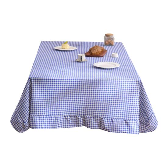 Retro Karomrüsche Tischdecke Bauernhaus Tisch Maschinenwaschbare Tischdecke Abdeckung Rustikal Baumwolle Leinen für Esszimmer 200cm blau