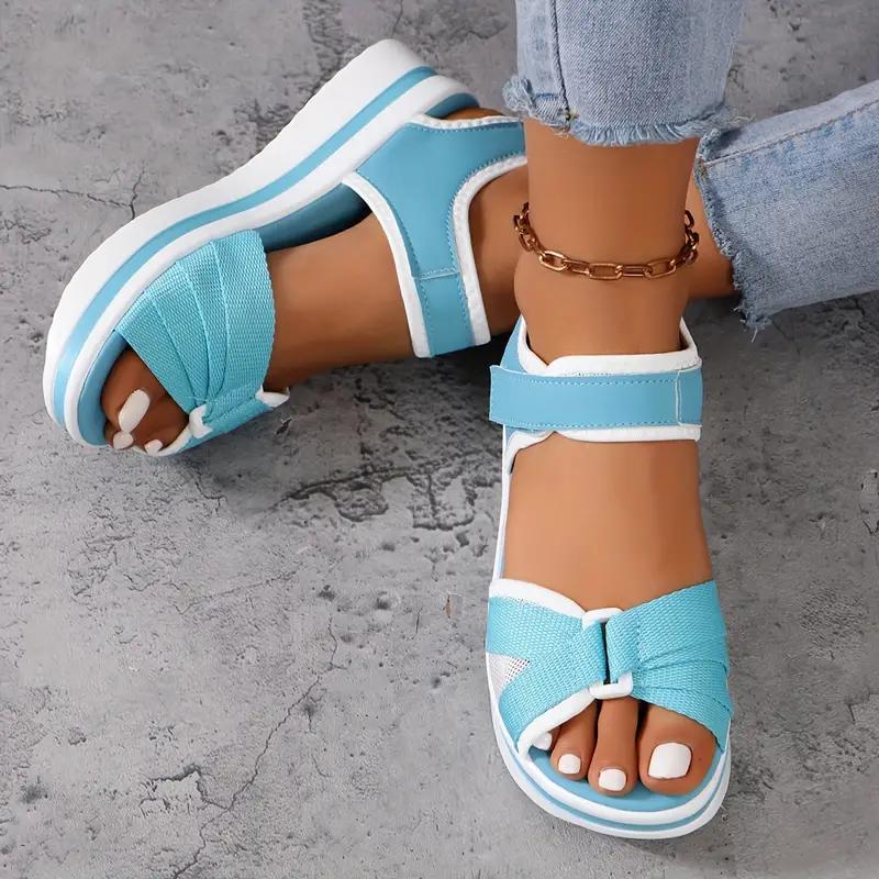 Hellgrüne Sandalen mit offener Spitze für Damen, bequeme, lässige Sommerschuhe 42 blau