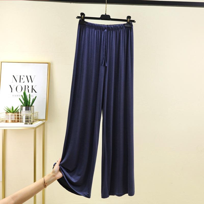 Übergröße M bis 6XL U-Ausschnitt Damen Hose mit weitem Bein hoher Bund Locker Lange Hose einfarbig Lässige drapierte Hose Alleskönner 3XL navy blau