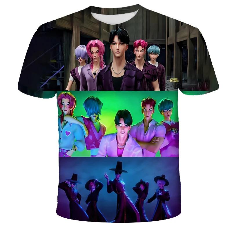 Mädchen Jungen T-Shirt K-Pop Dämonenjäger Kinderbekleidung T-Shirts Niedlicher Cartoon-Print Tee Tops 120 green