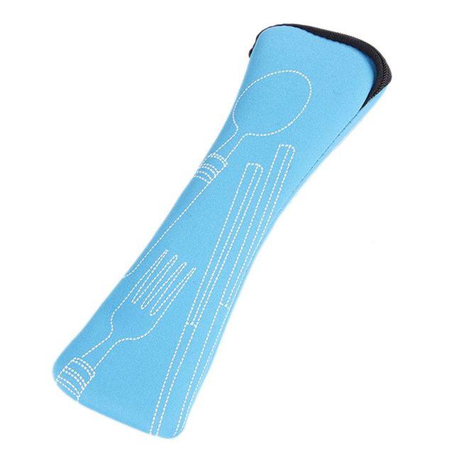 Neue Tragbare Kissen Tasche Messer Gabel Stäbchen Tasche Weiche 1 Stück Luft Baumwolle Zipper Reise Besteck Tasche Lagerung Supplies 24*6.5cm blau