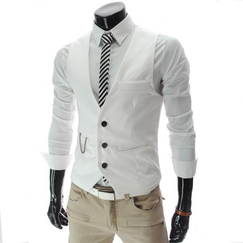 Westen für Herren Slim Fit Herren Anzugweste Herren Weste Gilet Homme Lässig Ärmellos Formell Business Jacke XXXL weiß