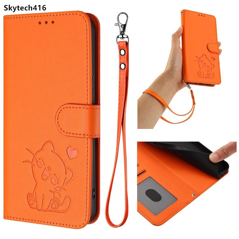 Hülle für Nothing CMF Phone 1 2 3 2A 3A Pro Klapphandyhülle Niedliche Katze Voll Stoßfest Schutz Kartenfach Leder Brieftasche Hülle Nothing Phone 3 orange