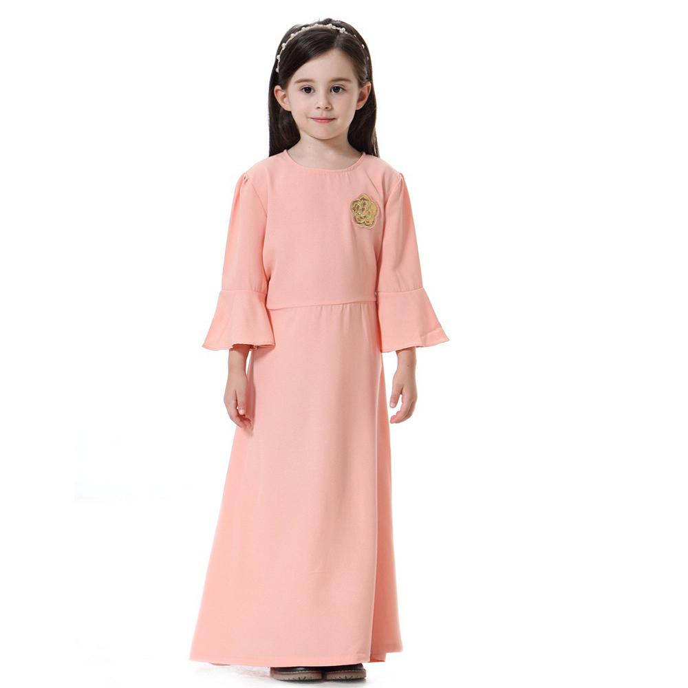 Muslimische Kinder Mädchen Gebetskleid Hijab Abaya Robe Arabisch Dubai Kinder Ramadan Kaftan Kopftuch Islamisches Eid Partykleid Jilbab 90cm rosa