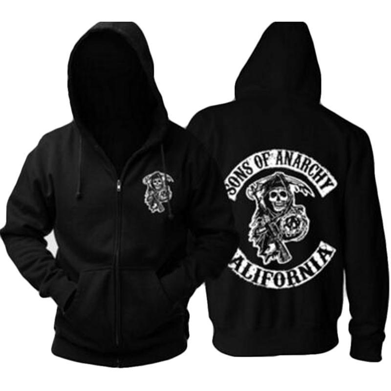 Winter Warm Hoodie Herren Verdickung Sons of Anarchy Baumwolle gepolsterte Jacke Flanell Sweatshirts XL schwarz