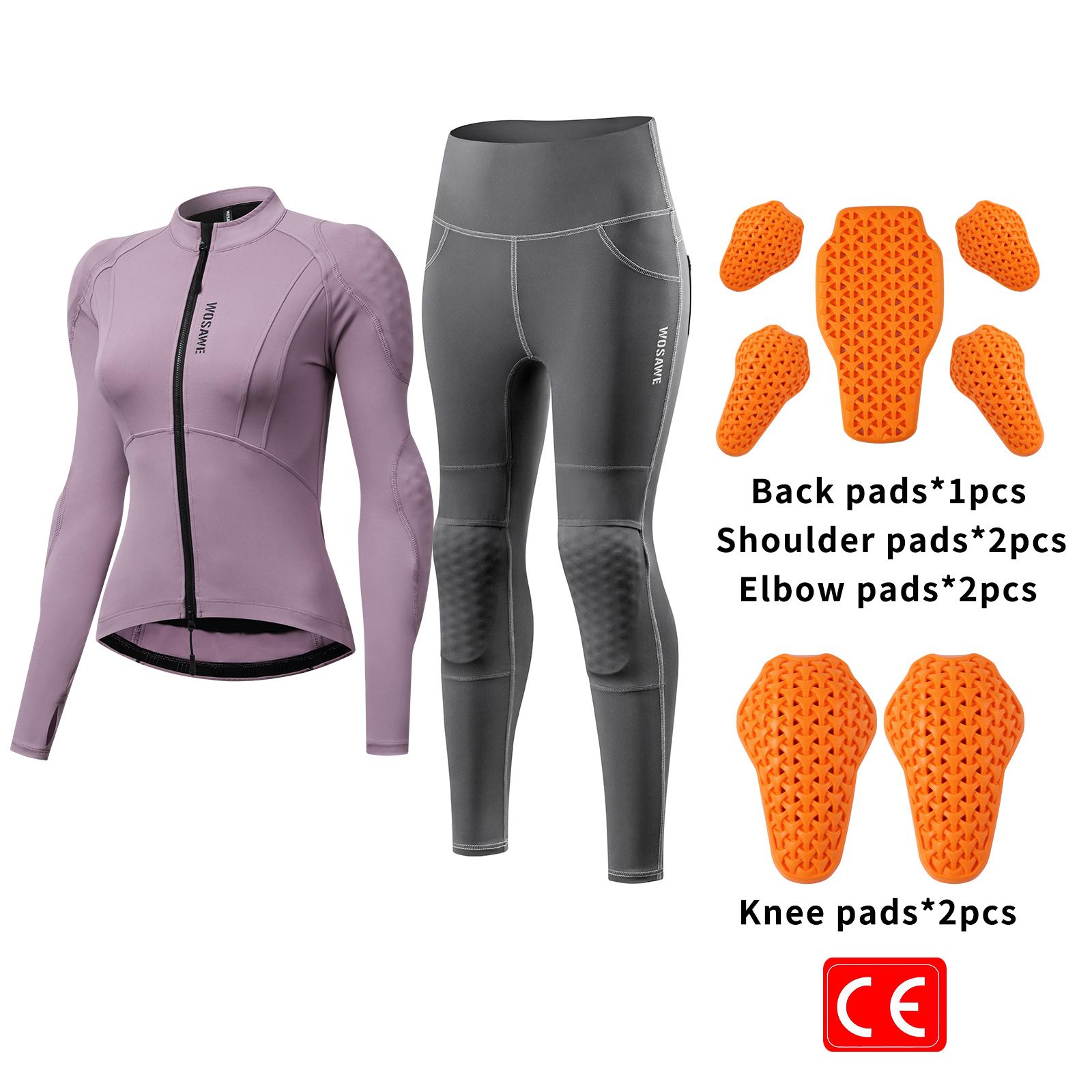 WOSAWE Damen Motorradbekleidung Slim Hochelastisches Motorradshirt Hose Ganzkörper Weichpanzer Schutzanzug L grau