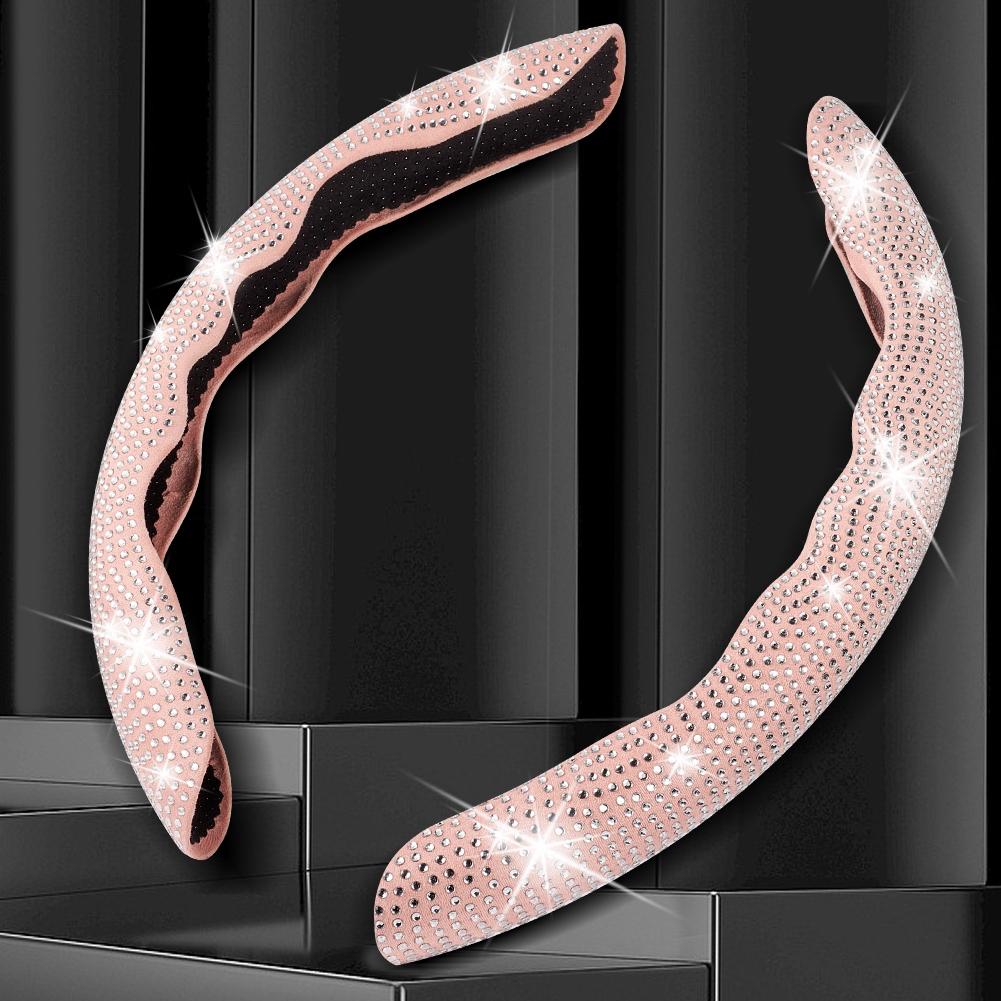 Auto Lenkradbezug Zwei Hälften Rutschfest Bling Kristall Lenkrad Universal Fahrzeug Boot Auto Lenkrad für Frauen Geschenk rosa