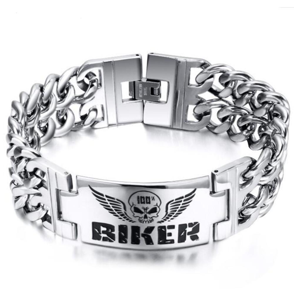 Cooles 22MM Breite316L Edelstahl Kettenarmband für Männer Gothic Punk Totenkopf Skelett Schmuck Biker 21/23/25CM 21CM silber