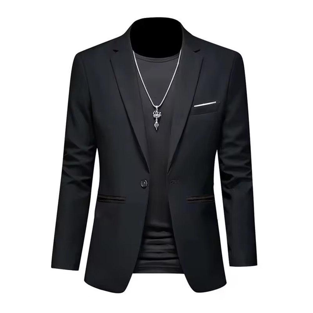 Trendy Leichte Luxus Anzugjacke für Herren Herbst Slim Fit Lässiger Business-Anzug Bügelfreier Anti-Falten Einfarbig Klassischer Anzug M schwarz